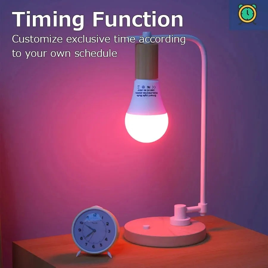Tuya Bluetooth WiFi Smart Light Bulb E27 RGB LED Lamp 15W Voice Control Compatible with Alexa Google Home Smart Life App Remote HIP