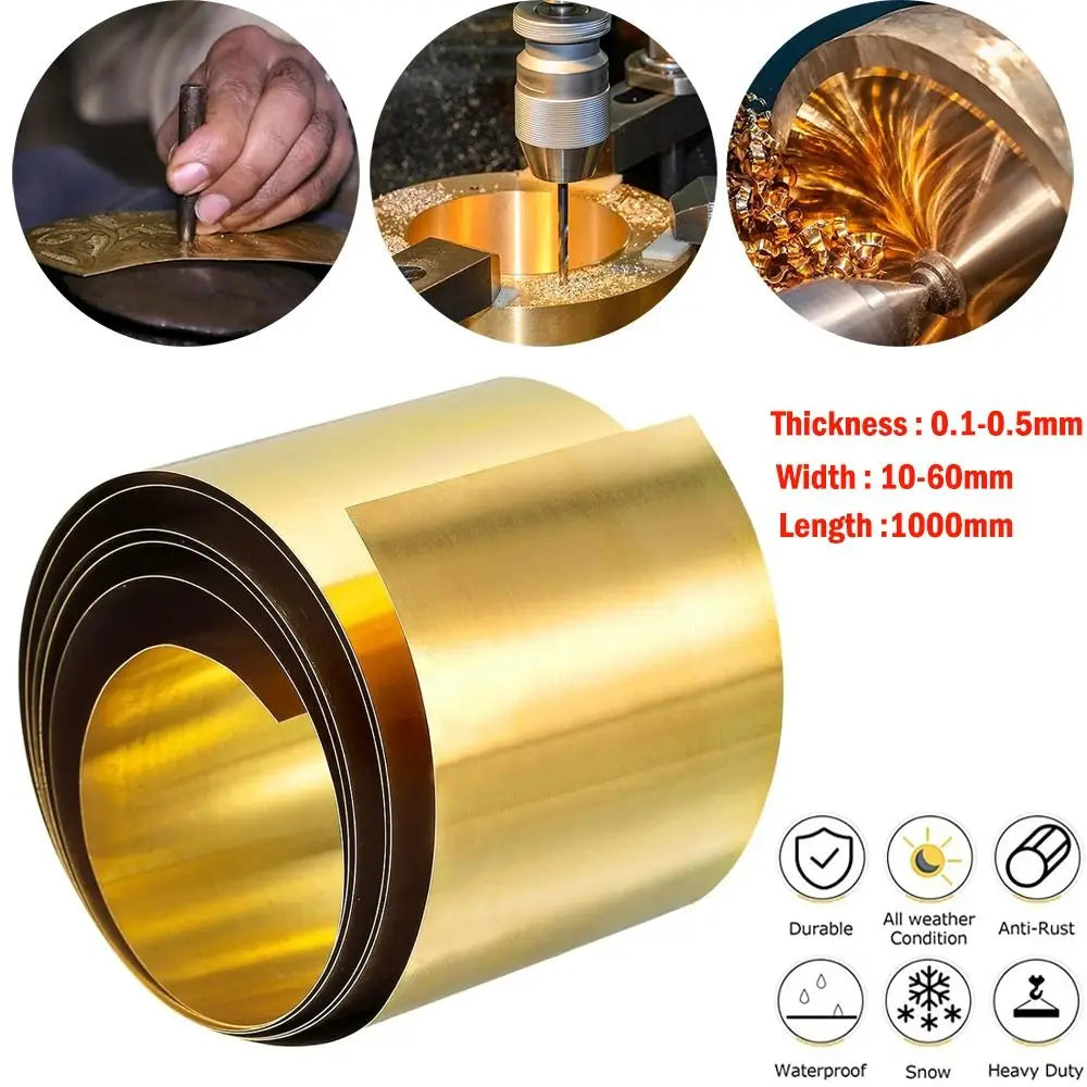 Brass Strip Sheet Roll 0.1–0.5mm Thick | 1000mm Length Brass Metal Sheet HIP