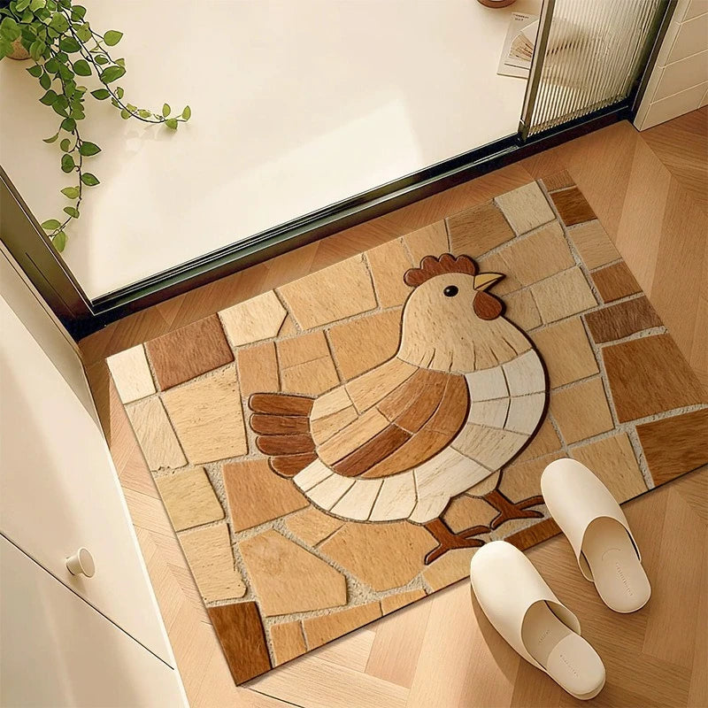Capybara Wood Mosaic Non-Slip Doormat – Kitchen & Entry Rug Decorative Doormat HIP 1 50x80cm-Felt