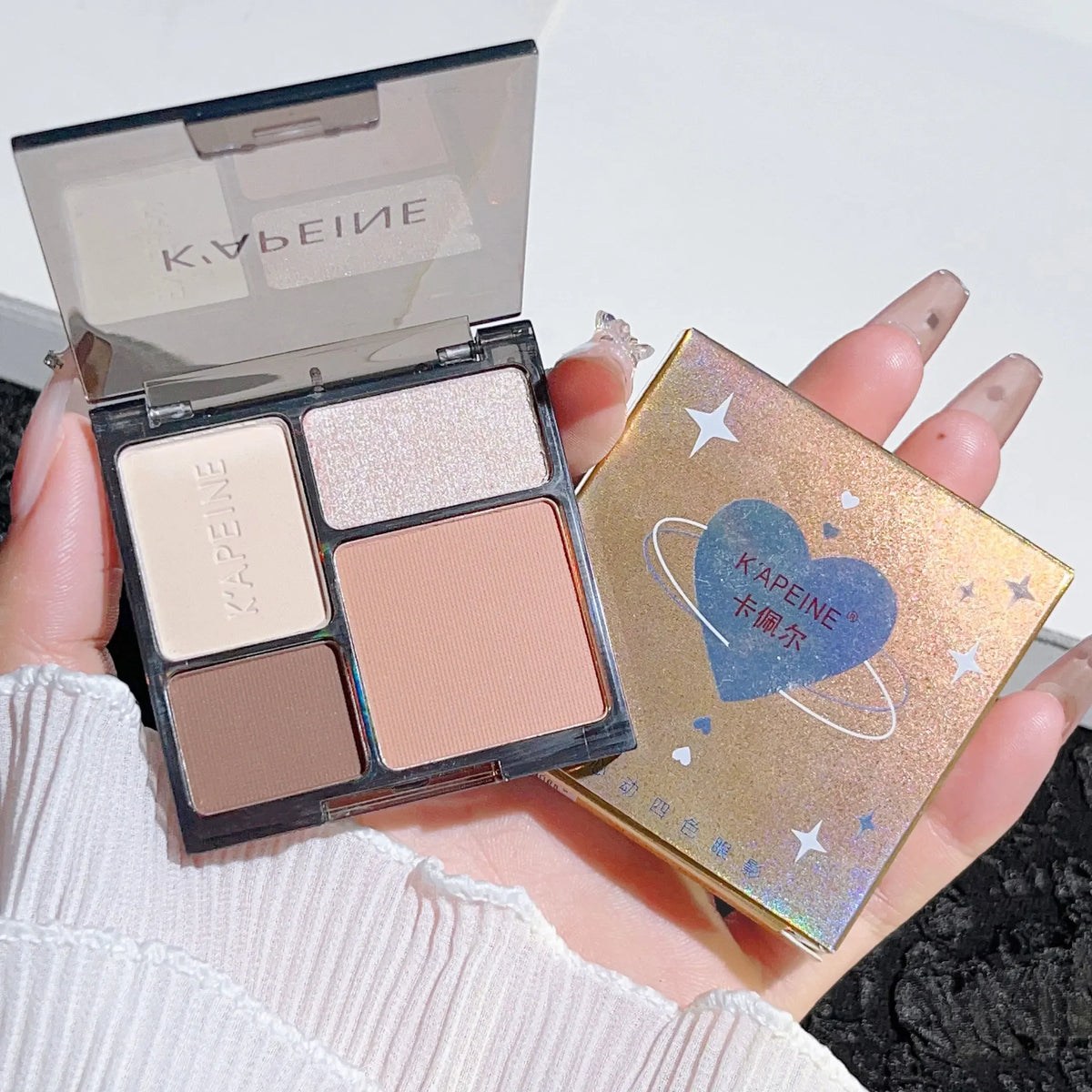 4-Color Glitter & Matte Eyeshadow Palette – Blue & Neutral Eyeshadow Palette HIP