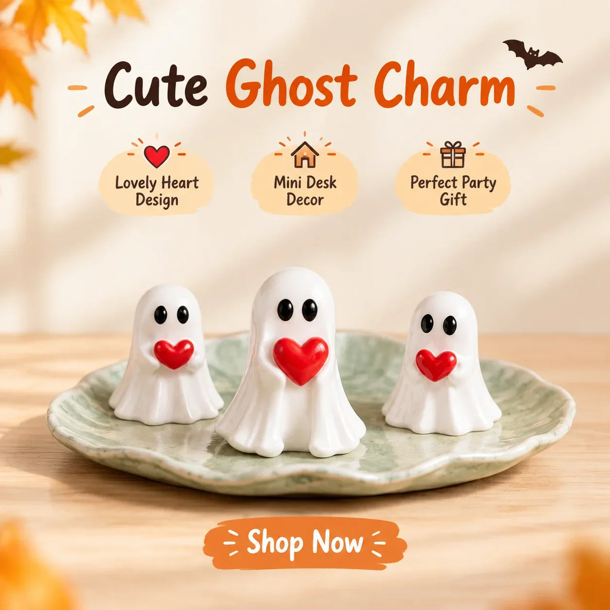Cute Funny Mini Ghost Resin Figurine Middle Finger Ghost Halloween Desktop Party Ornament Heart Holding Ghost Statue Decoration HIP