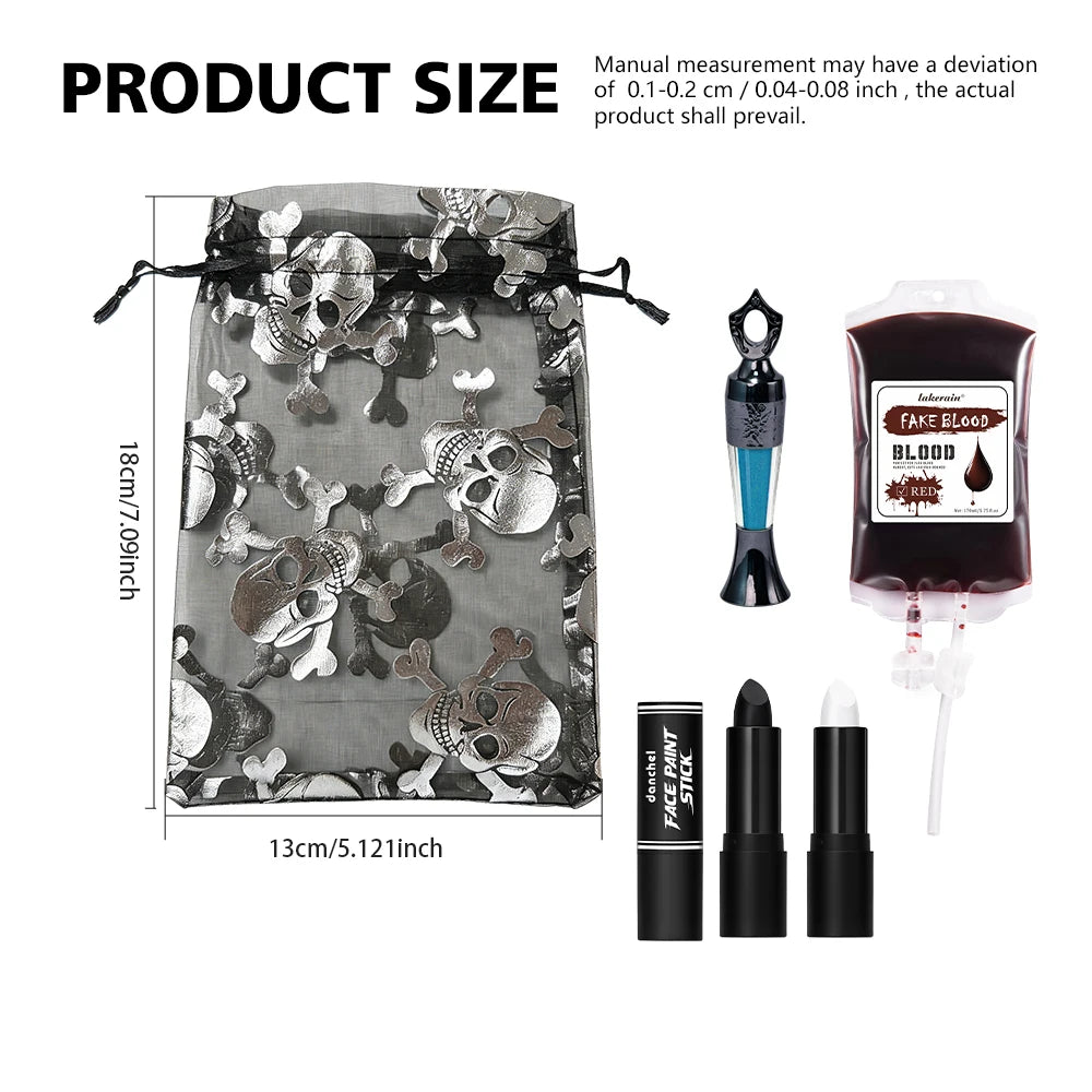 5pcs Halloween Cosplay Makeup Set Fake Blood Eyeliner Eye Shadow Pencil Black White Lipstick Long Lasting Face Cosmetic HIP