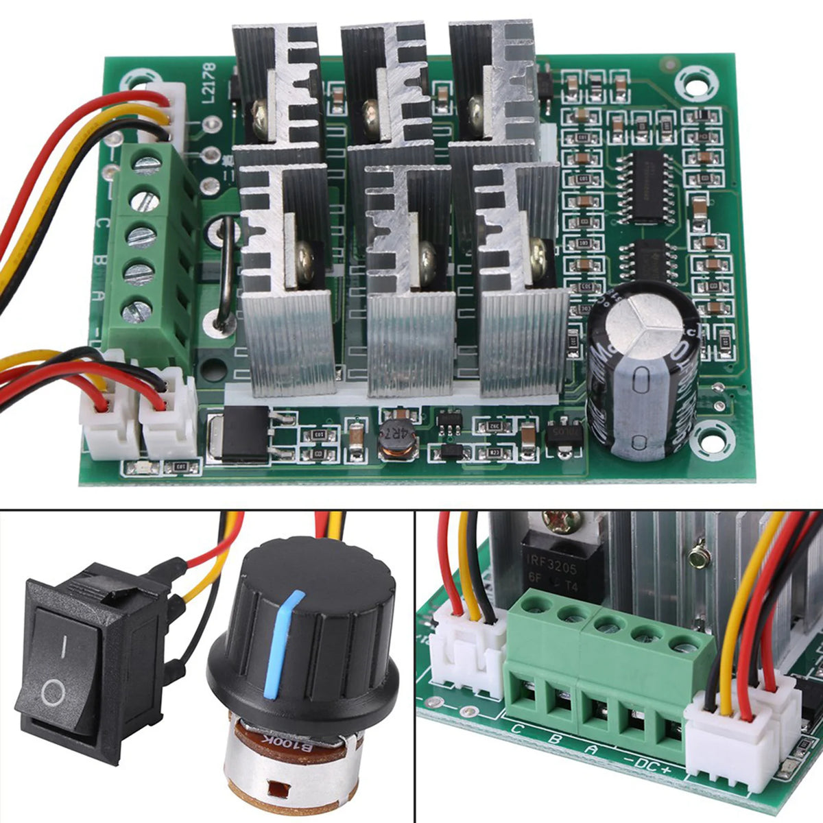 Motor Speed Switch DC 5V‑36V 15A 3‑Phase Brushless Motor Speed Control CW CCW Reversible Switch HIP