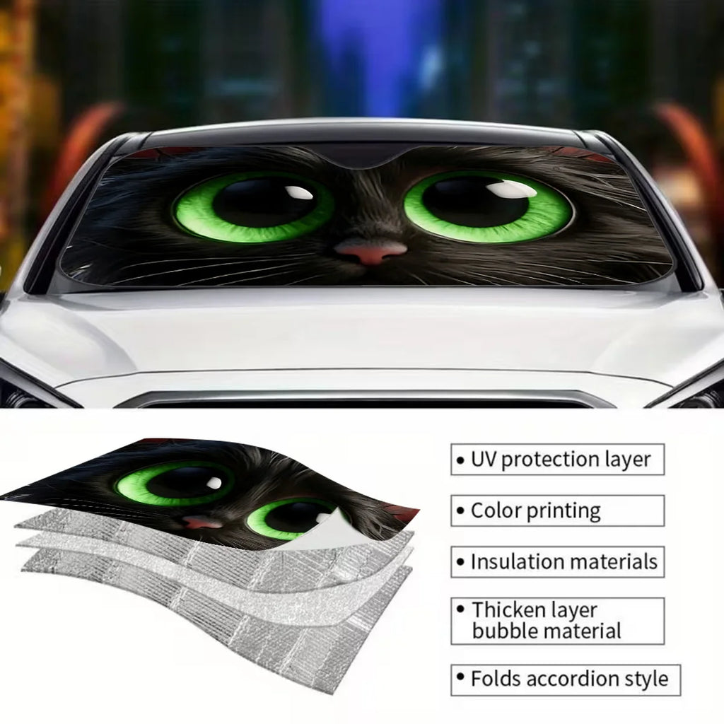 Cat-Shaped Foldable Car Sunshade – Cute Big Eyes UV Block Car Windshield Sunshade HIP