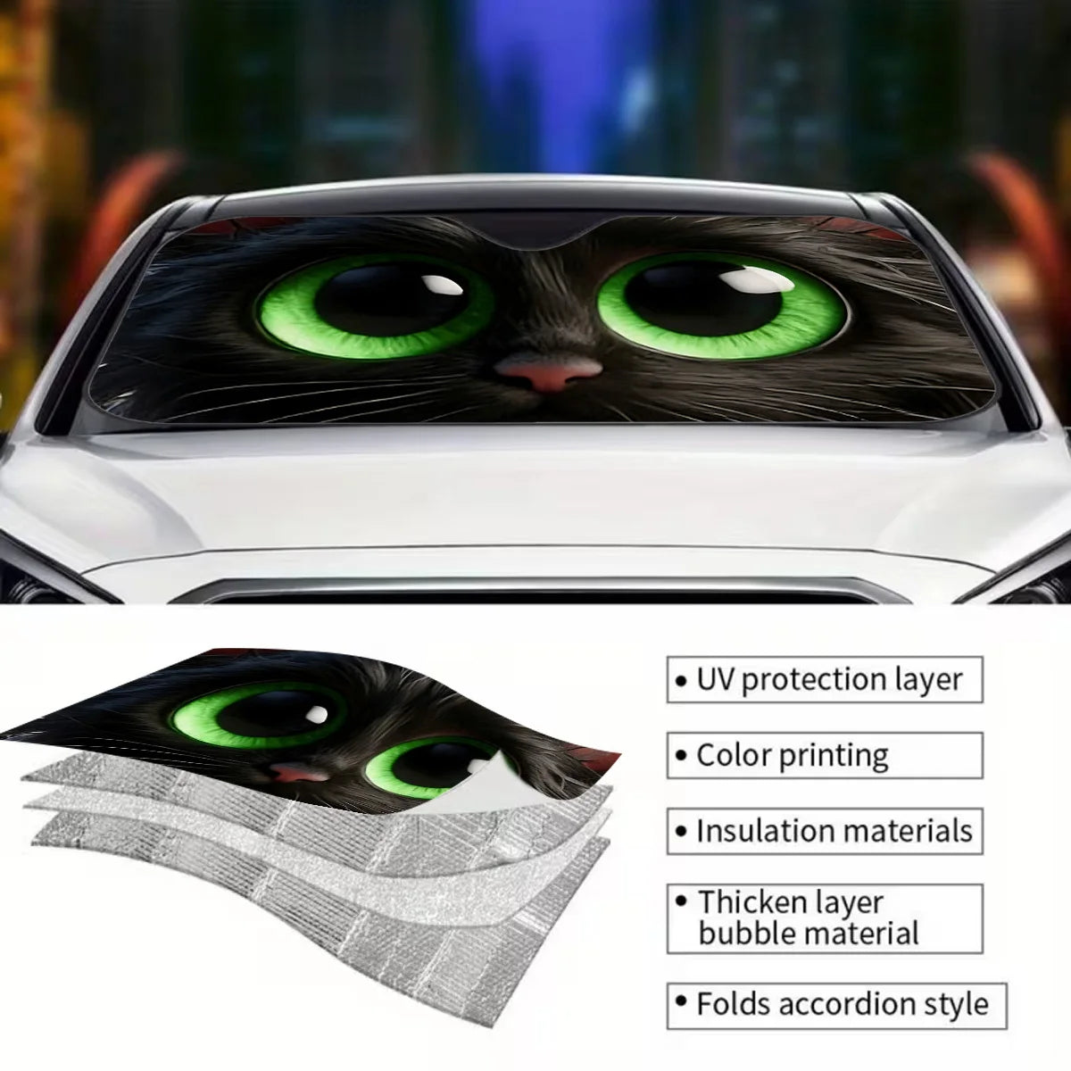 Cat-Shaped Foldable Car Sunshade – Cute Big Eyes UV Block Car Windshield Sunshade HIP
