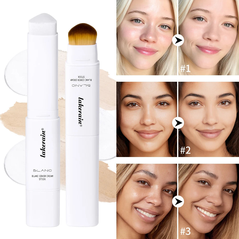 Color Changing Foundation Stick Korean Cover Cream Stick High Coverage Waterproof Dual-Ended with Brush Base Makeup HIP