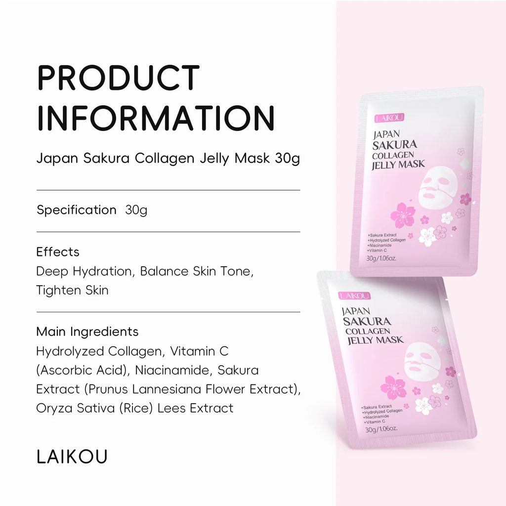 LAIKOU Sakura Collagen Jelly Face Mask 30g – Hydrate & Firm Collagen Gel Face Mask HIP