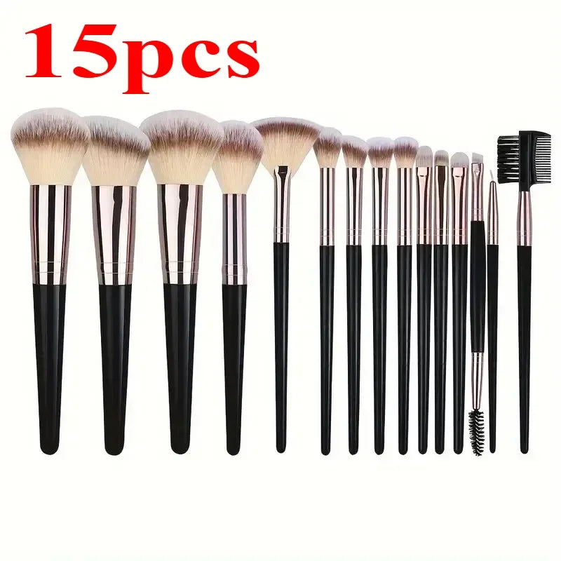 RUZOFO 3–15 Pc Professional Makeup Brush Set – Soft Synthetic Makeup Brush Set HIP C712-black 15pcs