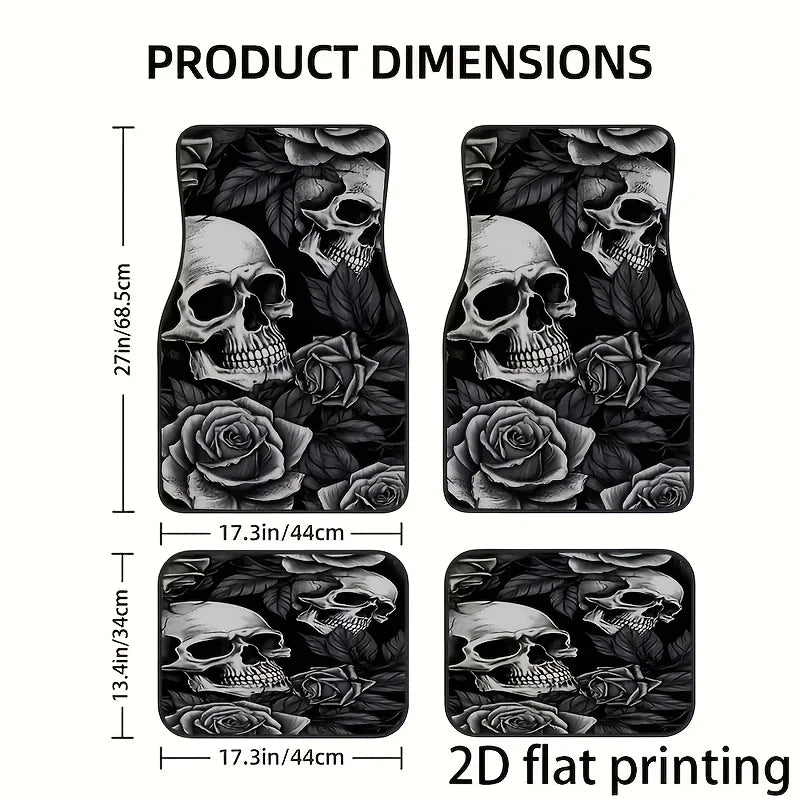 4-Piece Skull & Rose Car Floor Mats – Universal Fit Set Car Floor Mats HIP