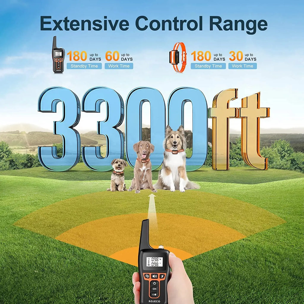 ROJECO 1000m Electric Dog Training Collar Remote Control Training Collar For Pet Rechargeable Dog Bark Control Stop Shock Collar HIP