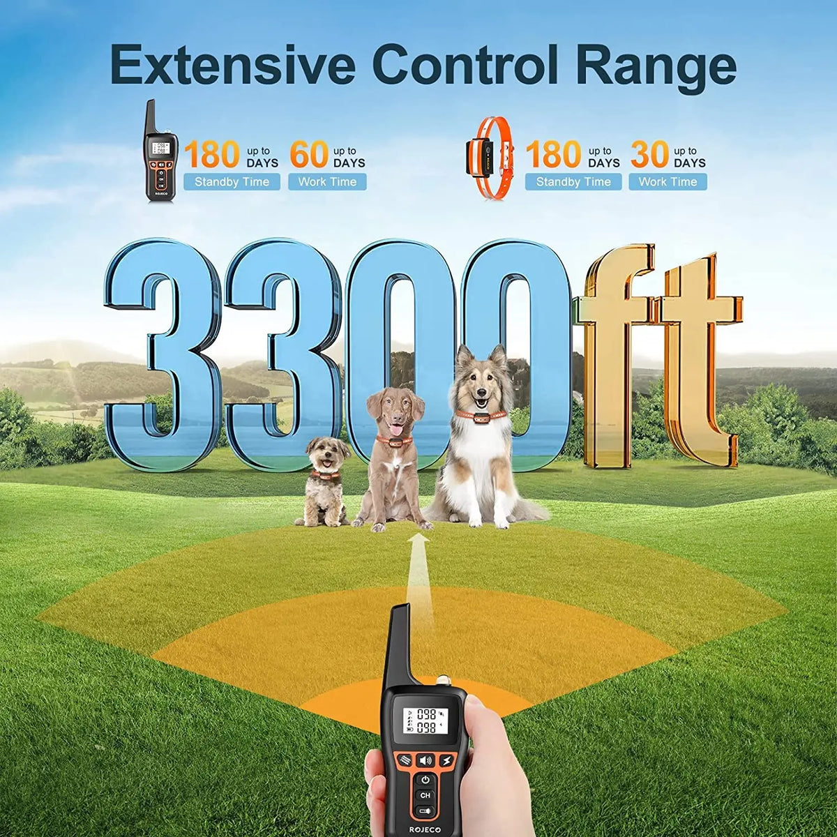 ROJECO 1000m Electric Dog Training Collar Remote Control Training Collar For Pet Rechargeable Dog Bark Control Stop Shock Collar HIP