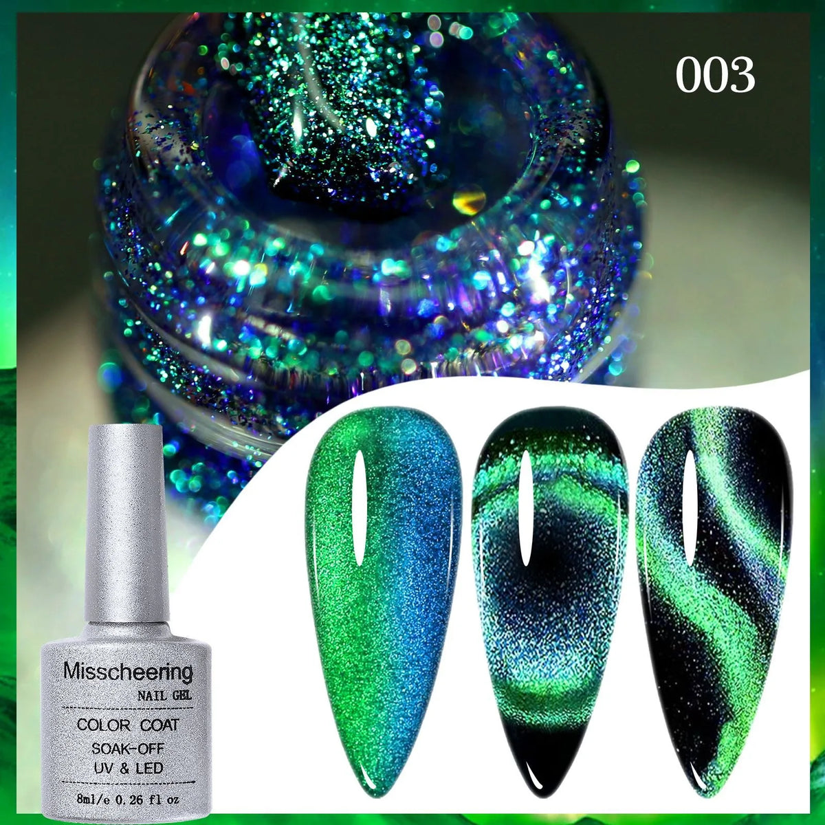 8ml 9D Chameleon Cat Magnetic Gel Nail Polish Double Color Semi Permanent UV Gel Varnish Color Changing Peacock Cat Eye Nail Gel HIP 03