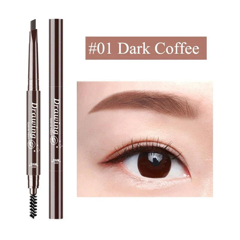 DNM 7 Color Natural Makeup Double Head Super Fine Eyebrow Pencil Waterproof Long Lasting Easy Ware Eye Brow Make Up Pen HIP 01 Dark Coffee