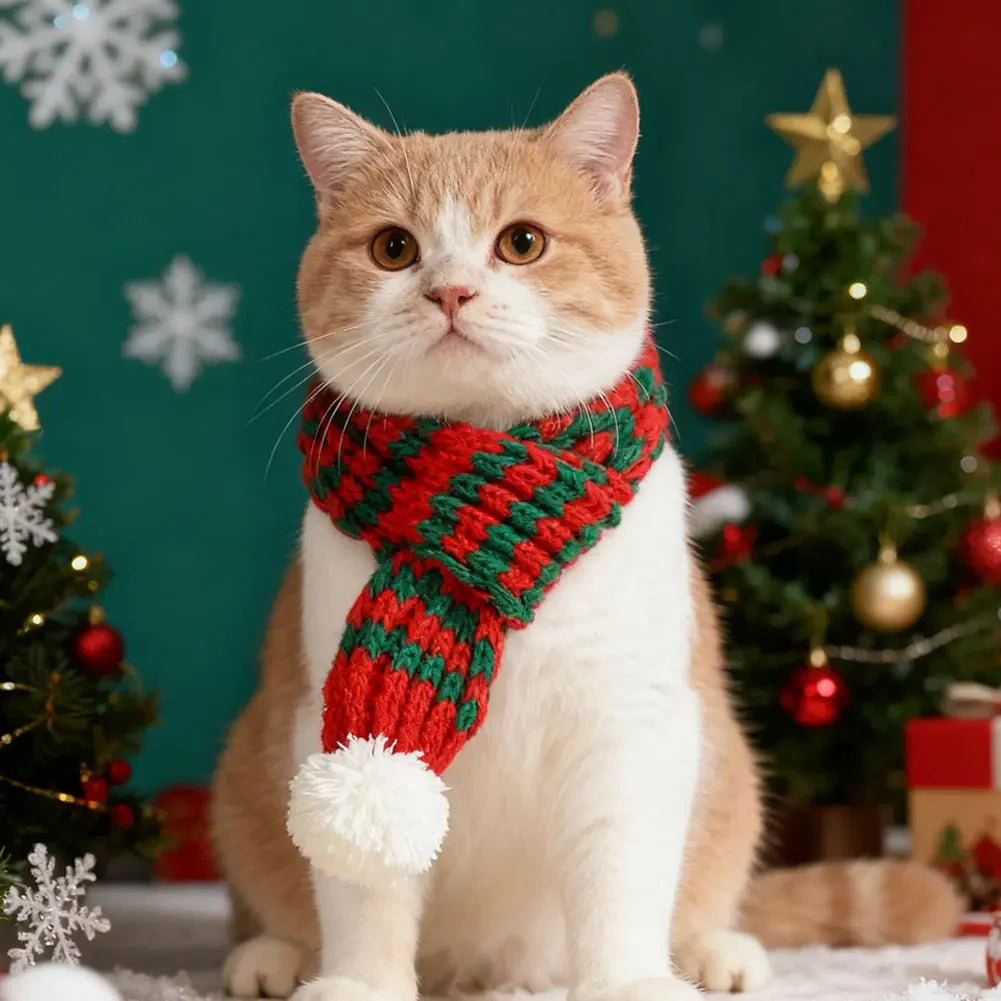 Winter Warm Knitted Pet Scarf Christmas Dog Scarf Universal Collar New Year Pet Scarf for Small Medium Dog Teddy Chihuahua HIP