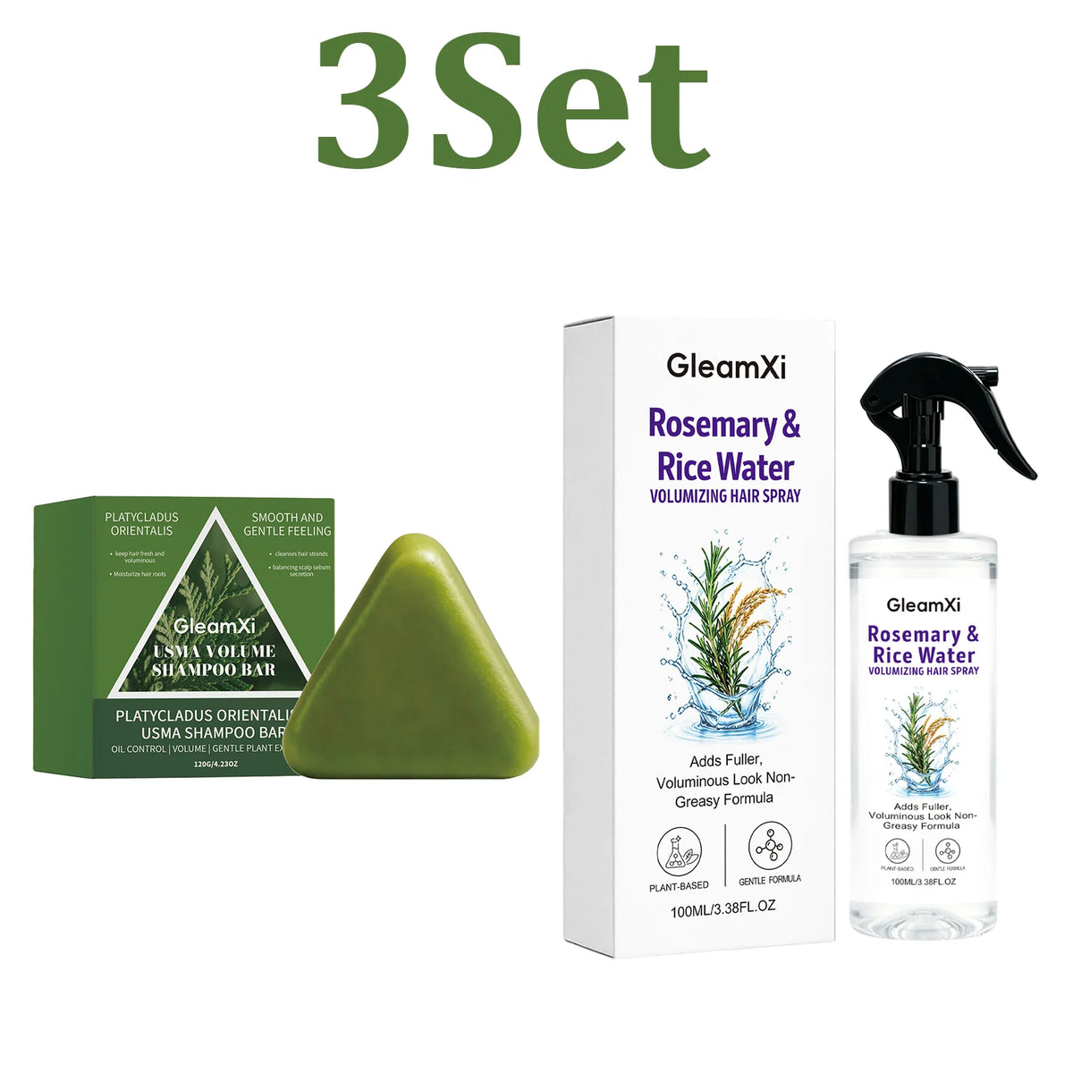 Rosemary Rice Water Shampoo Bar & Hair Spray Set – All Types Shampoo Bar Set HIP 3 Set