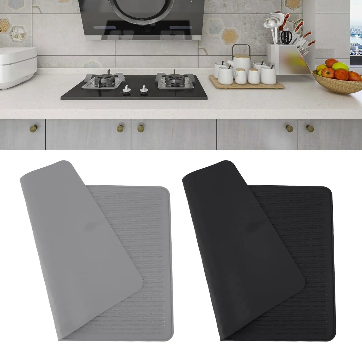 Kitchen Hot Pot Mat Raised Line Heat Resistant Tabletop Anti Slip Silicone Kitchen Counter Drain Pad for Stovetop HIP
