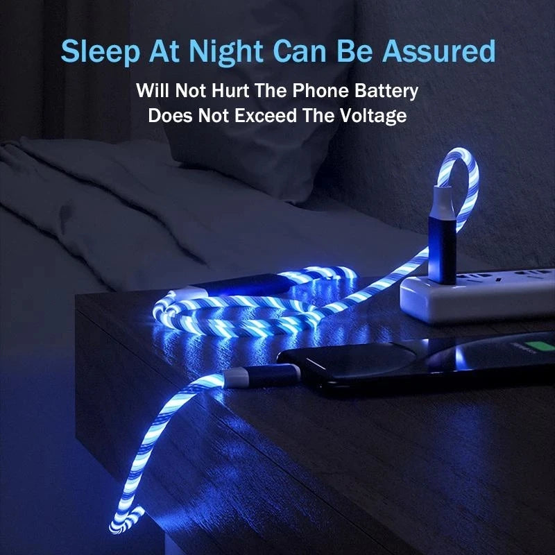 3-in-1 LED Glowing Charging Cable – USB-C Micro USB Lightning LED Charging Cable HIP