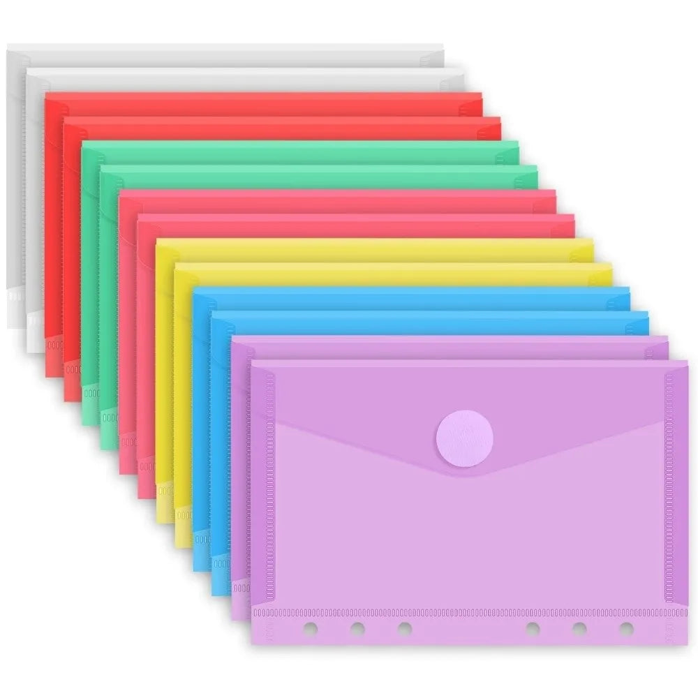 7-Piece Binder Pockets A4 A5 A6 – PP Snap Envelope Pouches Binder Pocket Set HIP A6 Horizontal