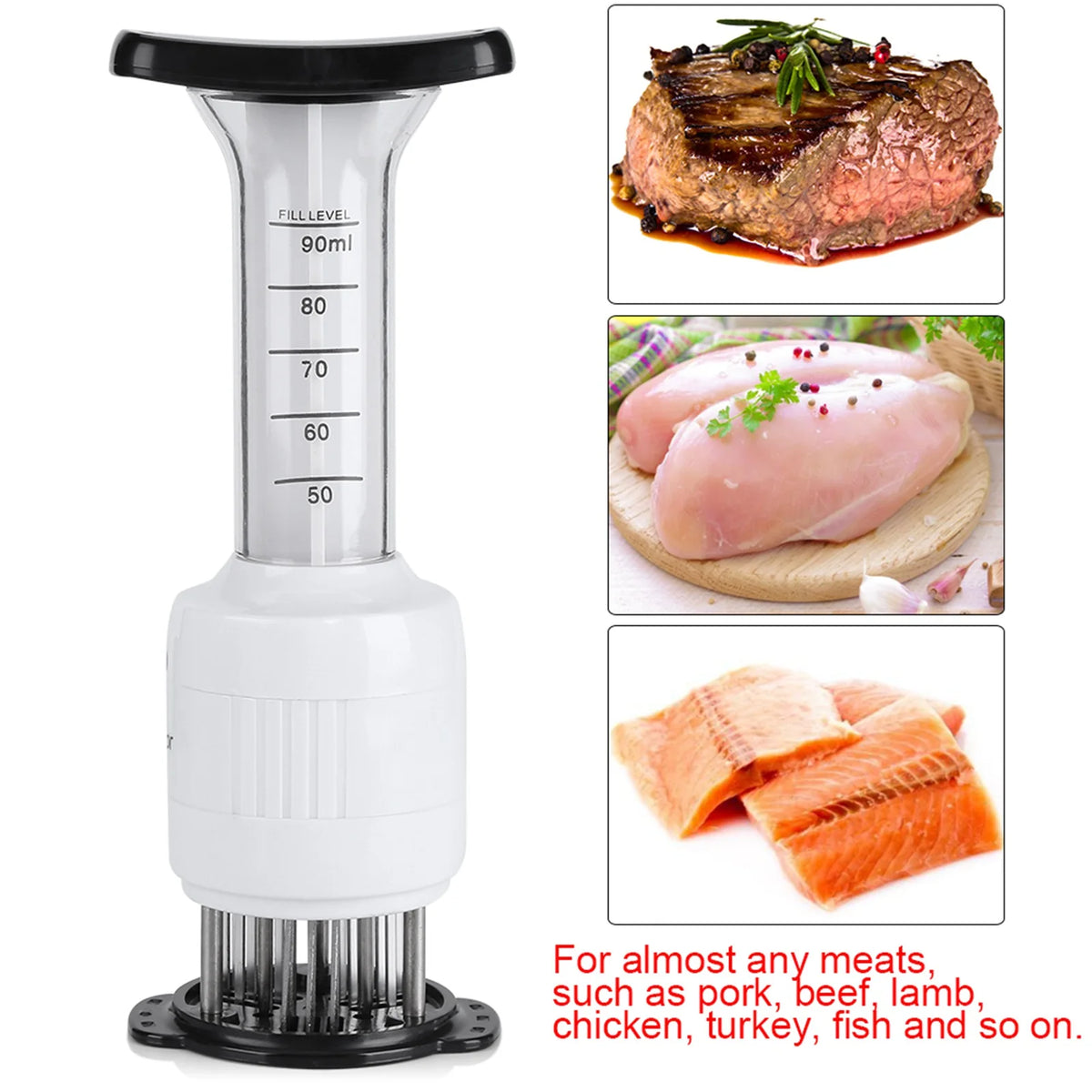Meat Marinade Tenderizer Needle Injector Steaks Flavor Syringe Cook Kitchen Tool Meat Marinade Tenderizer Tenderizer Injector HIP