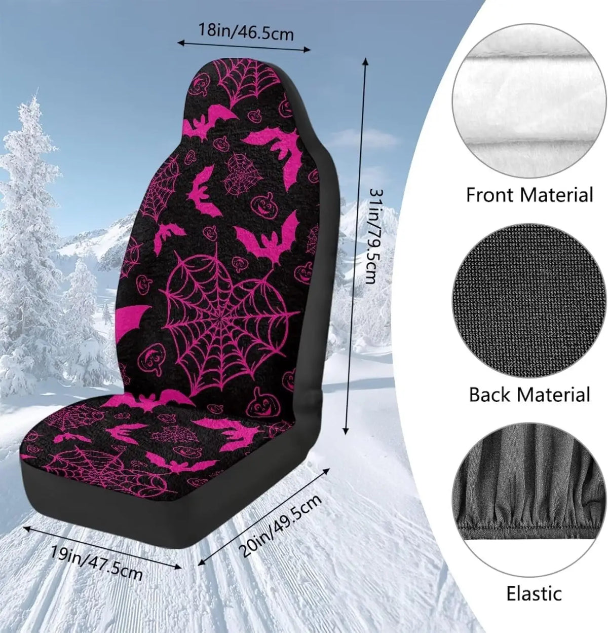 Pink Bats Halloween Car Seat Cover Set – 2-Piece Soft Plush Car Seat Cover Set HIP