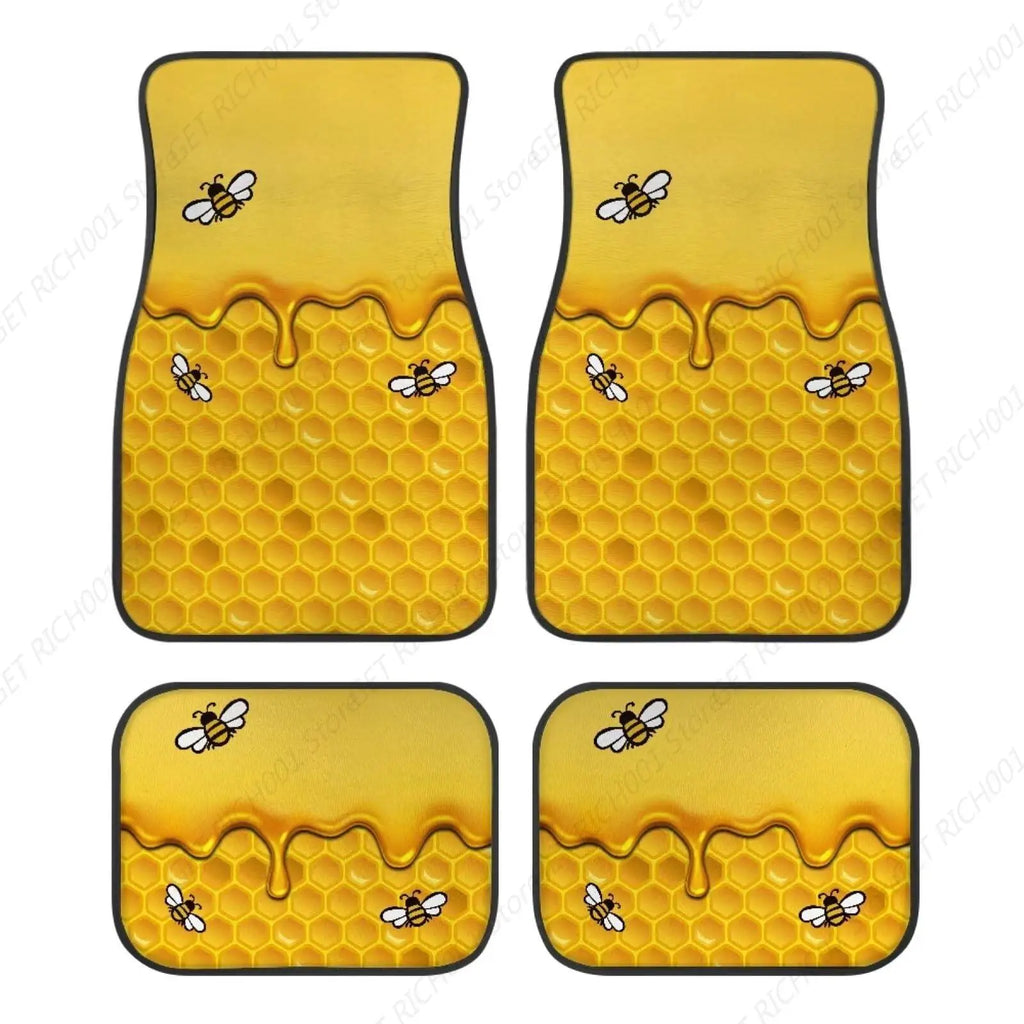 Honey Bee Car Floor Mats – Universal Fit Front & Rear Set of 4 Car Floor Mats HIP