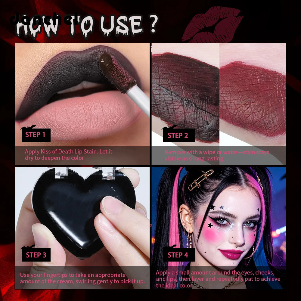2pcs Vampire Lip Stain Dark Blush Gothic Matte Waterproof Long Lasting Non Stick Makeup Set HIP