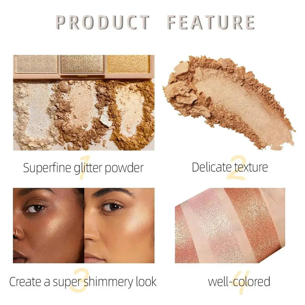 Mirsist Tricolor Shimmer Highlighter & Contour Powder Palette Highlighter Palette HIP