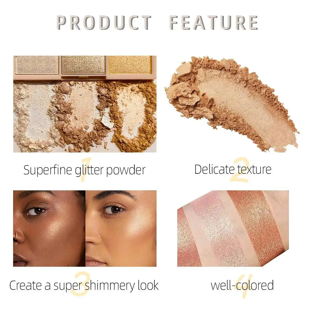 Mirsist Tricolor Shimmer Highlighter & Contour Powder Palette Highlighter Palette HIP