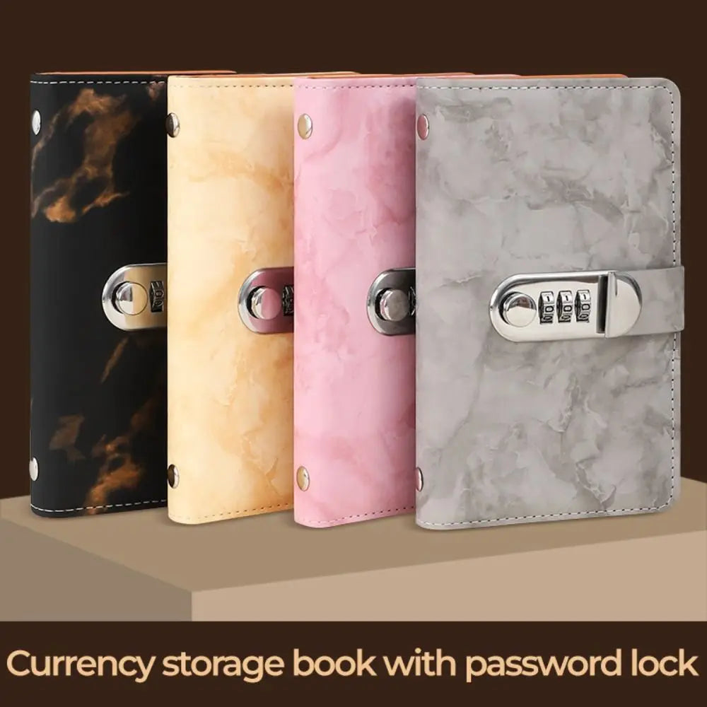 Marble PU Savings Binder – 100 Pockets & Password Lock A6 Cash Savings Binder HIP