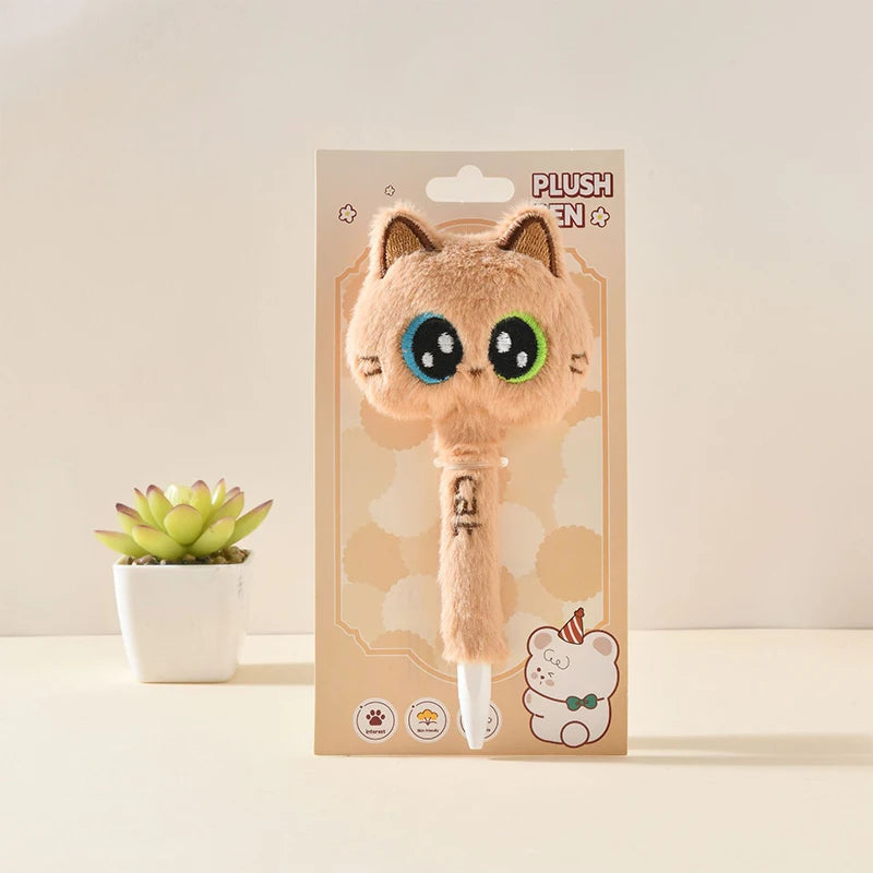 Cute Cat Plush Gel Pen – 0.5mm Quick-Dry Click Pen Novelty Gel Pen HIP A2