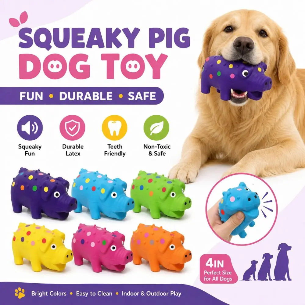Squeaky Pig Dog Toy – Soft Latex Chew Toy, All Breeds Squeaky Dog Toy HIP