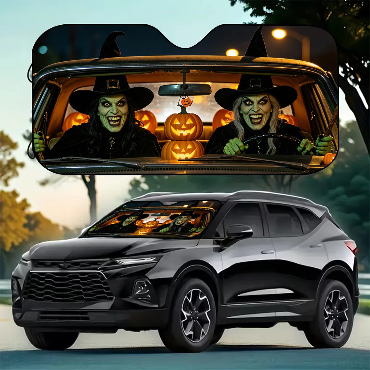 Witch-Themed Foldable Car Windshield Sunshade – UV Block Car Windshield Sunshade HIP