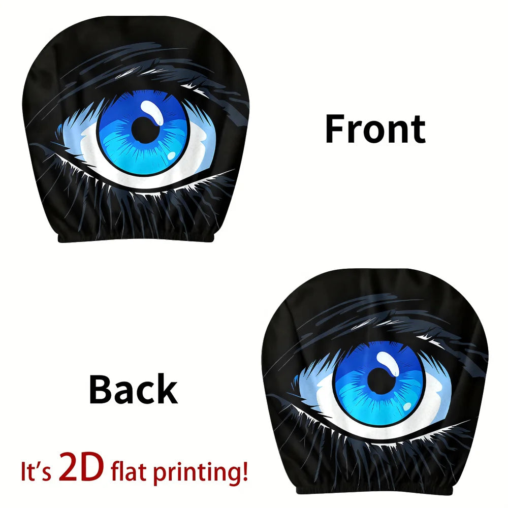 2-Pack Goth Blue Eye Cartoon Car Headrest Covers | Universal Car Headrest Covers HIP 1