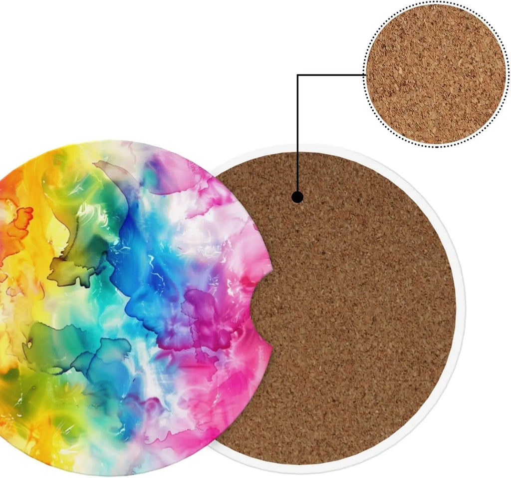 Rainbow Tie-Dye Ceramic Car Cup Holder Coasters – 2 Pack Car Cup Coasters HIP