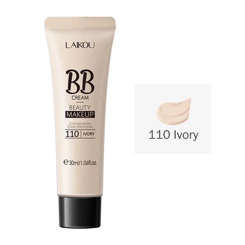 LAIKOU BB Cream 18 Hour Longlasting Liquid Foundation Waterproof Anti-acne Marks Flawless Natural Face Base Makeup Moisturize HIP 110-Ivory