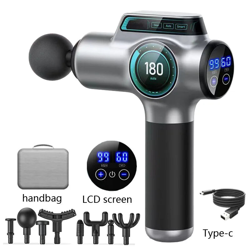 ZHYHZ Fascia Massage Gun – 99 Speed, LCD, 8 Heads Percussion Massage Gun HIP F2 Silver Tpye-C charing Russian Federation