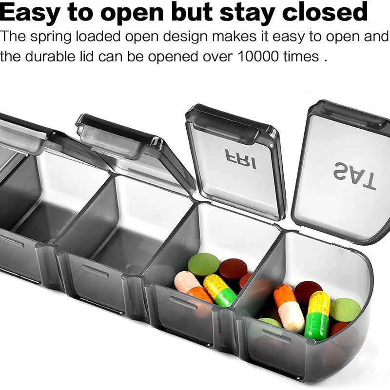 New Premium Portable Weekly Pill Cases 7 Day 7 Grids Pill Organizer Storage Box Container Travel for Medicine Vitamins Fish Oils HIP