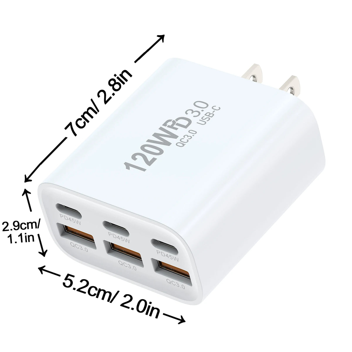 120W 6-Port USB-C & USB Wall Charger – PD45W & QC3.0 USB Wall Charger HIP