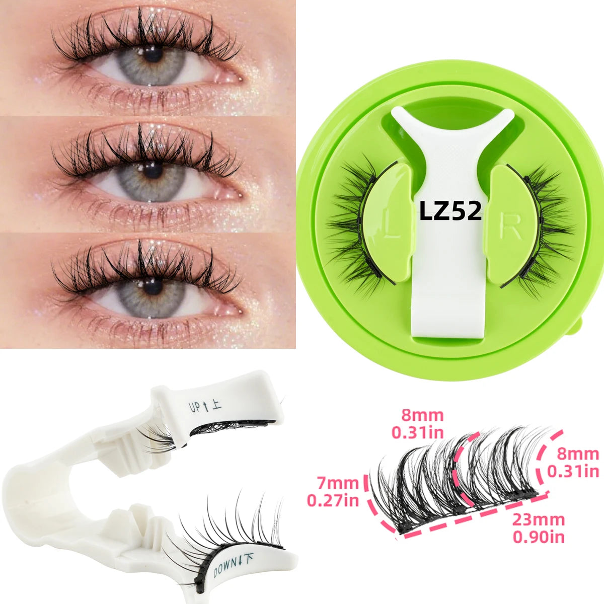 Magnetic Eyelashes 1 Pair Reusable 3D Glue-free Waterproof False Eyelashes Natural False Eyelashes and Magnetic Tweezers Set HIP LZ52