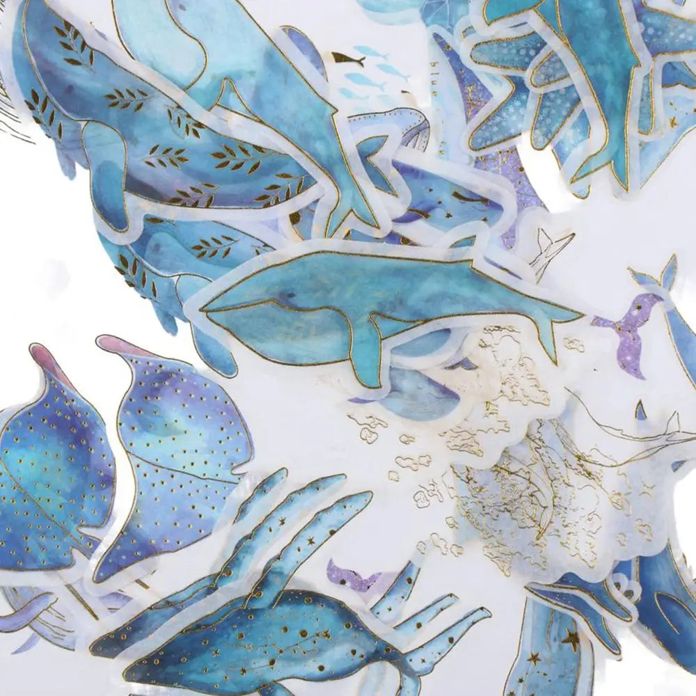 60-Pc Marine Life Washi Paper Stickers – Blue & White DIY Washi Paper Stickers HIP