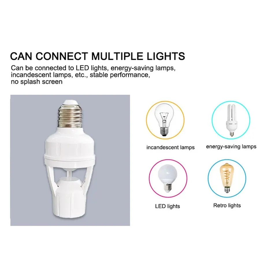 E27 Bulb Socket Adapter With PIR Motion Sensor Light Switch 100-240V E27 Lamp Base Light Lamp Holder Converter Motion Detector HIP
