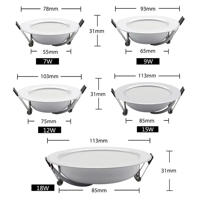 LED Recessed Downlight 7W–18W 220V | Ceiling Spotlight Panel LED Ceiling Downlight HIP