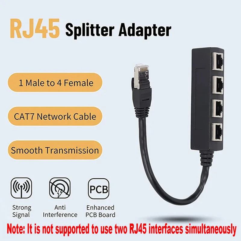 RJ45 Splitter 1 Male to 4 Female | CAT5/6/7 Network Adapter Network Cable Adapter HIP