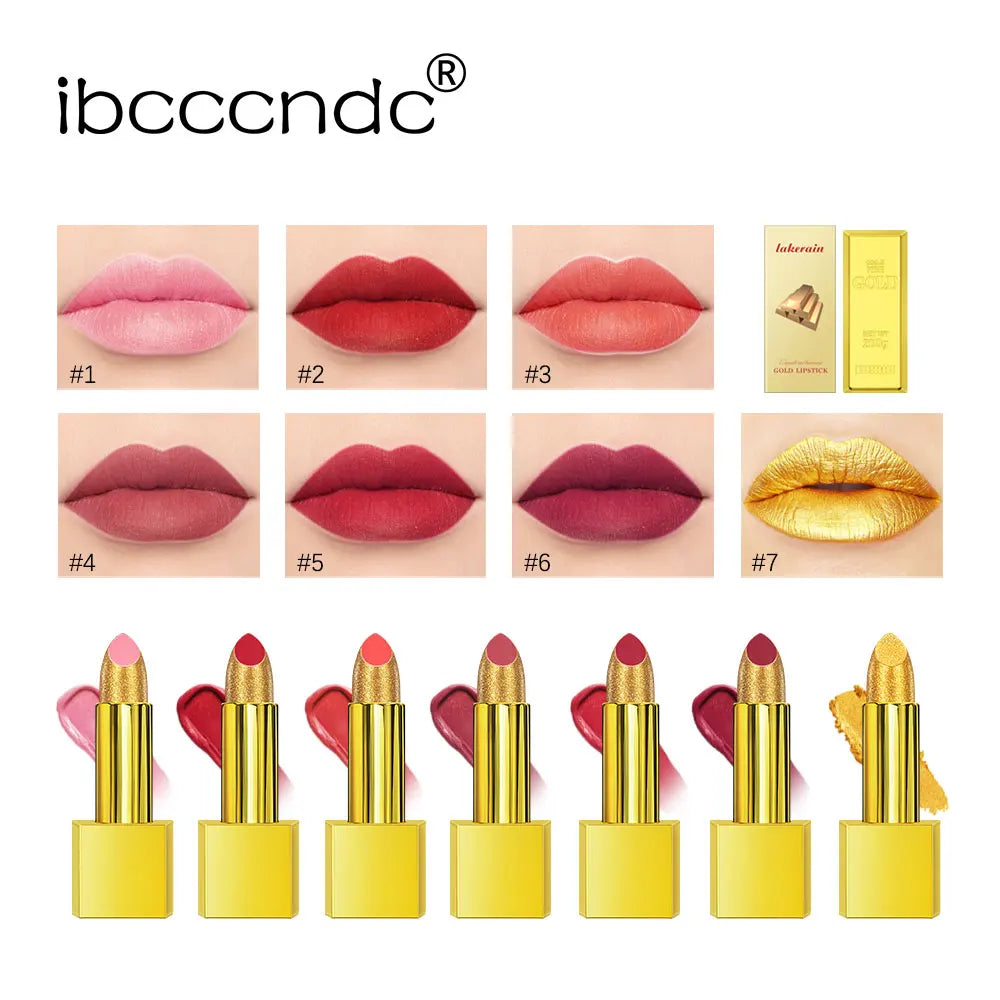 Shimmer Gold Lipstick Metallic Glitter Sexy Lipsticks Long Lasting Batom Waterproof Cosmetic Gold Brick Tube Design Gift 3.5g HIP
