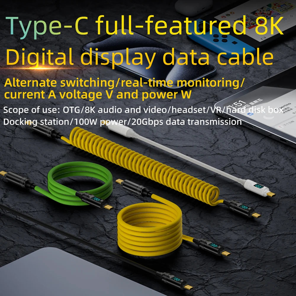 LED Display USB-C Cable 100W 10Gbps 2m – Fast Charge & Data USB-C Charging Cable HIP