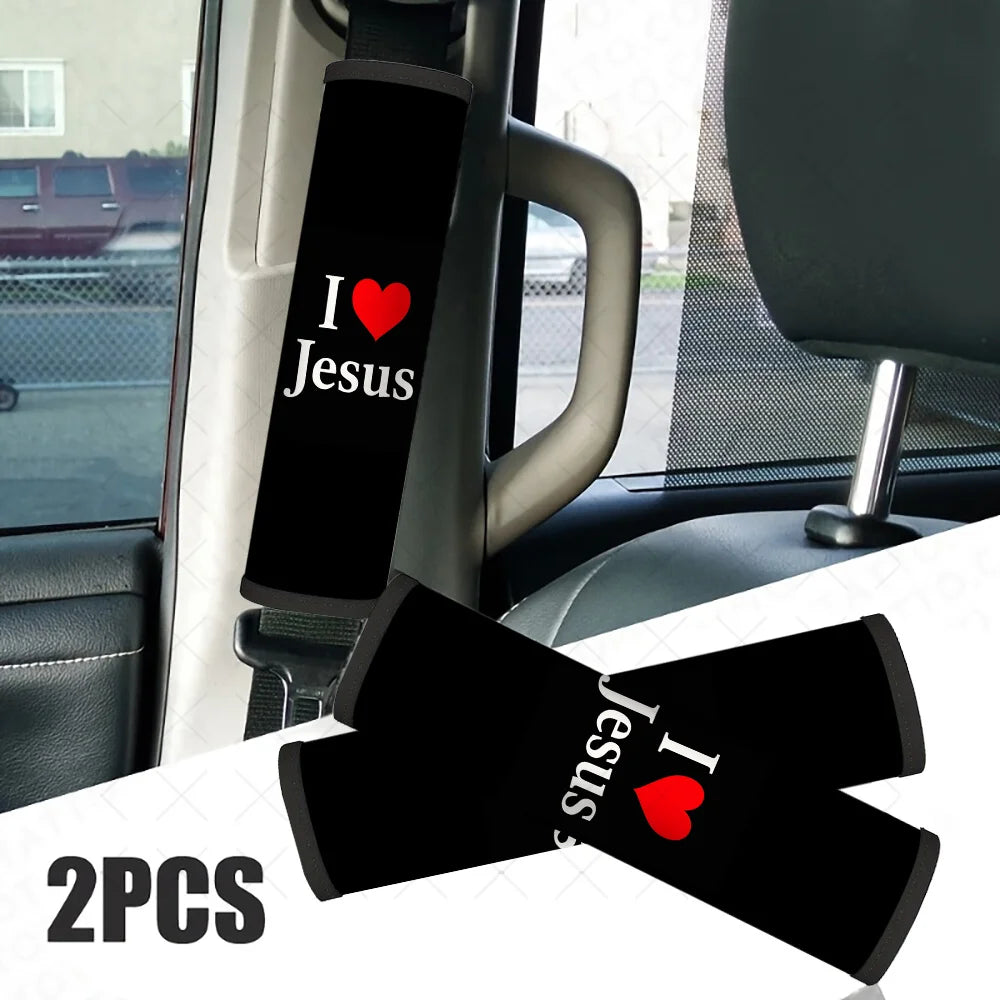 2-Pack Christian Heart Jesus Car Seat Belt Covers – Black Seat Belt Cover HIP