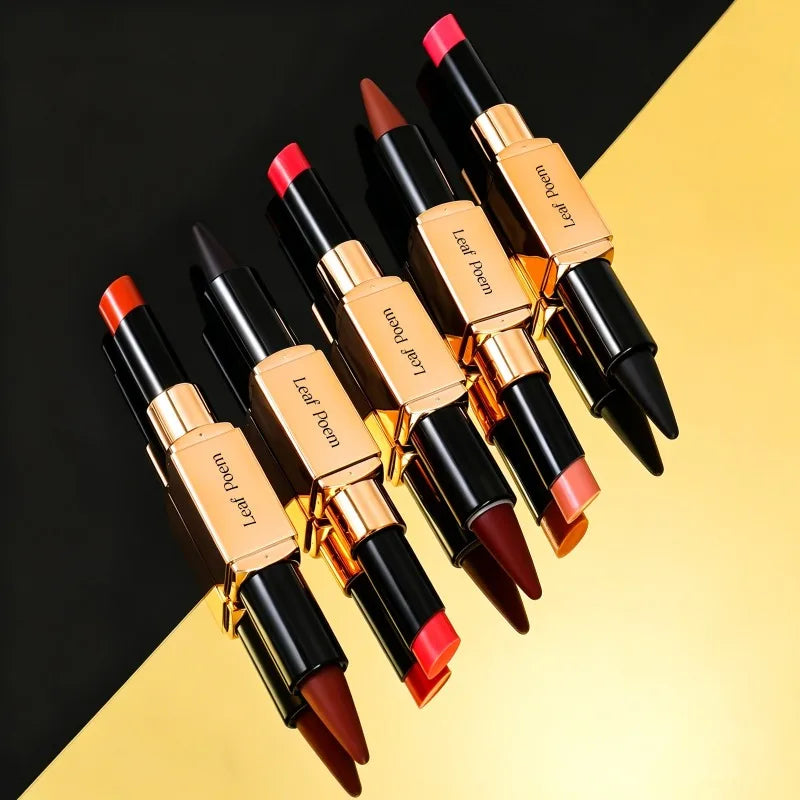 2‑in‑1 Slanted Tip Lip Liner Lipstick Matte Velvet Lip Contour Moisturizing Long Lasting Non‑dry Lip Makeup Daily Party Cosmetic HIP