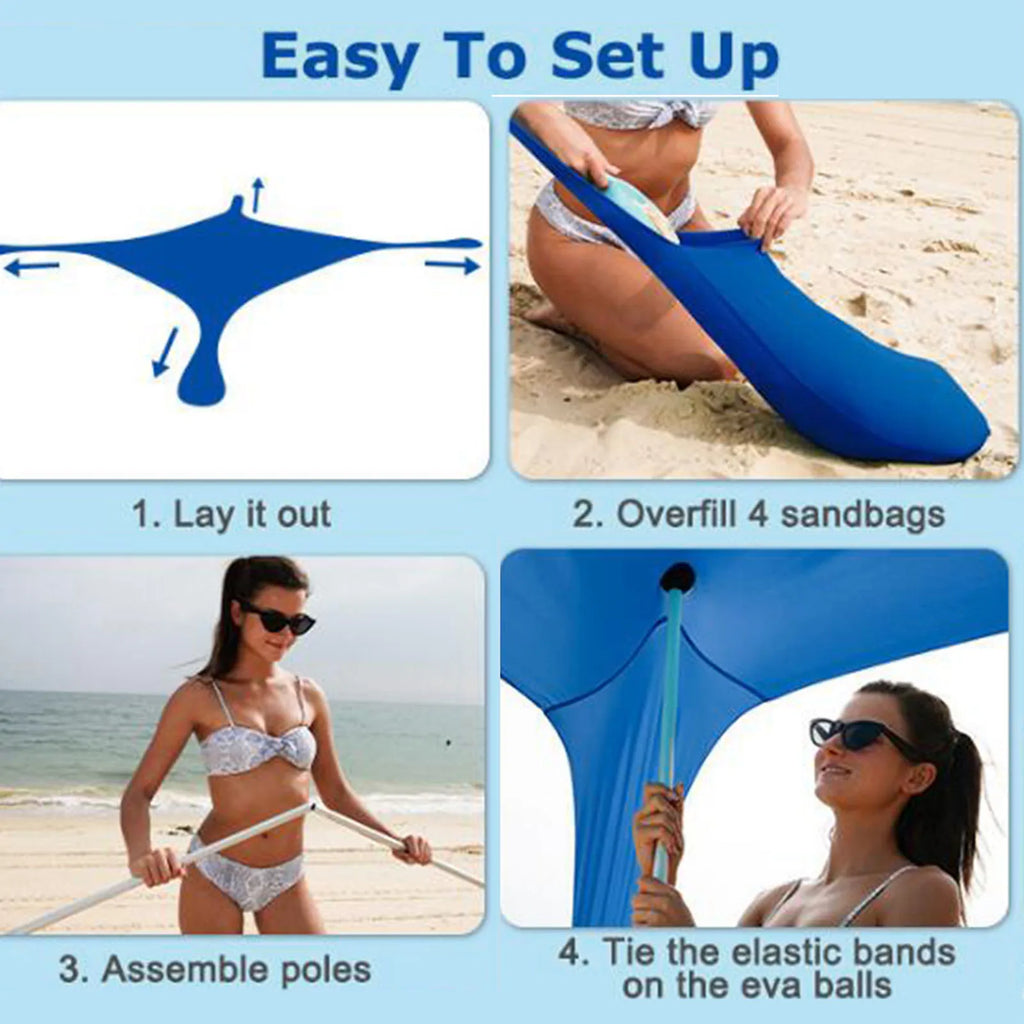 Outdoor Shade Beach Canopy Reinforced Windproof Rope Beach Canopy Waterproof UPF50 Tear Resistant with Carry Bag for Fishing HIP
