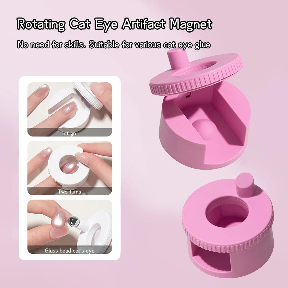 Automatic Rotating Nail Art bead Suction Device For Beginner Cat Eye Nails Magnetic With Super Strong Magnets and Wide Beam Kit HIP Pink No Ball-1Pc