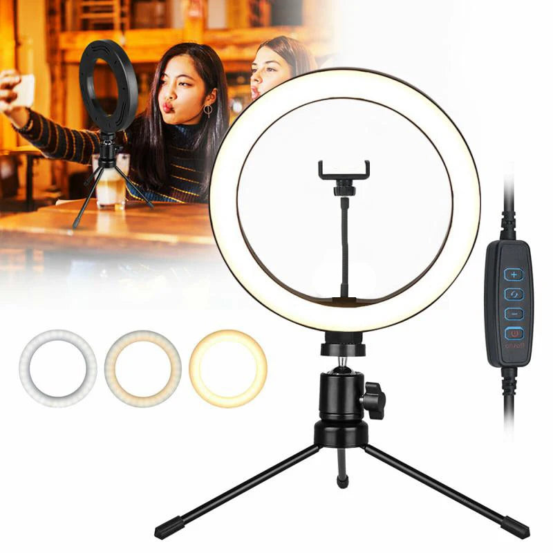 10" Dimmable LED Selfie Ring Light with Tripod & Phone Stand LED Ring Light HIP